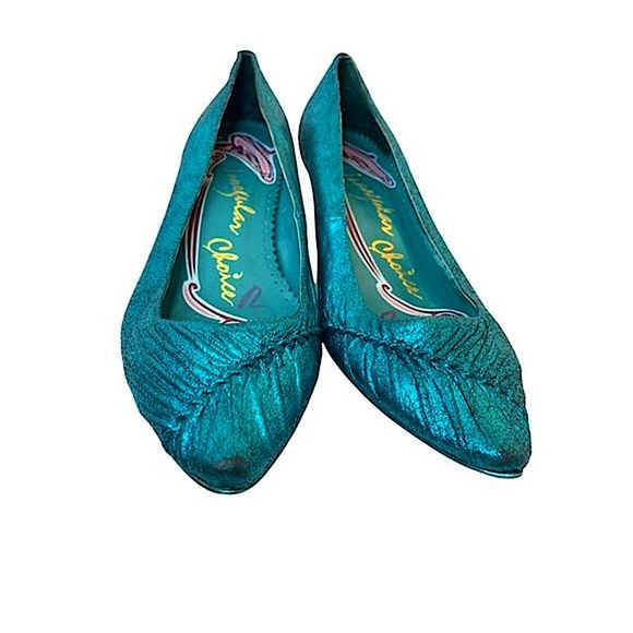 Irregular Choice Metallic Teal Pleated Kitten Heels - Picture 2 of 8